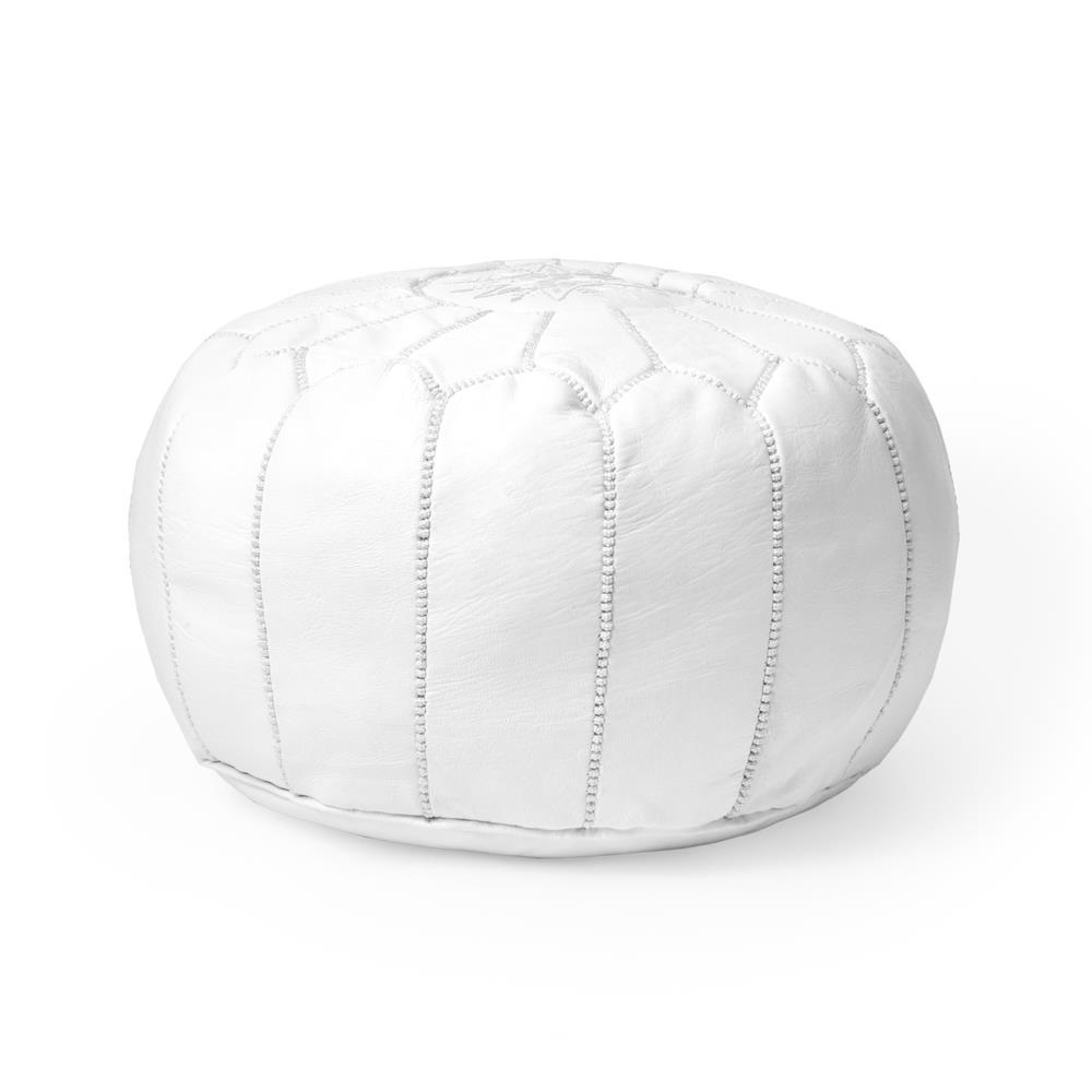 nuLOOM Handmade Moroccan Leather Filled Ottoman White Round Pouf