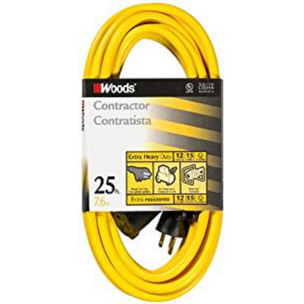 Southwire 25 ft. 12/3 SJTW HiVisibility Outdoor Extra HeavyDuty Extension Cord with Cord Clip