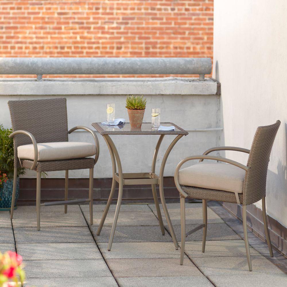 Hampton Bay Posada 3 Piece Balcony Height Patio Bistro Set With Gray Hampton Bay Posada 3 Piece Balcony Height Patio Bistro Set With Gray Cushions