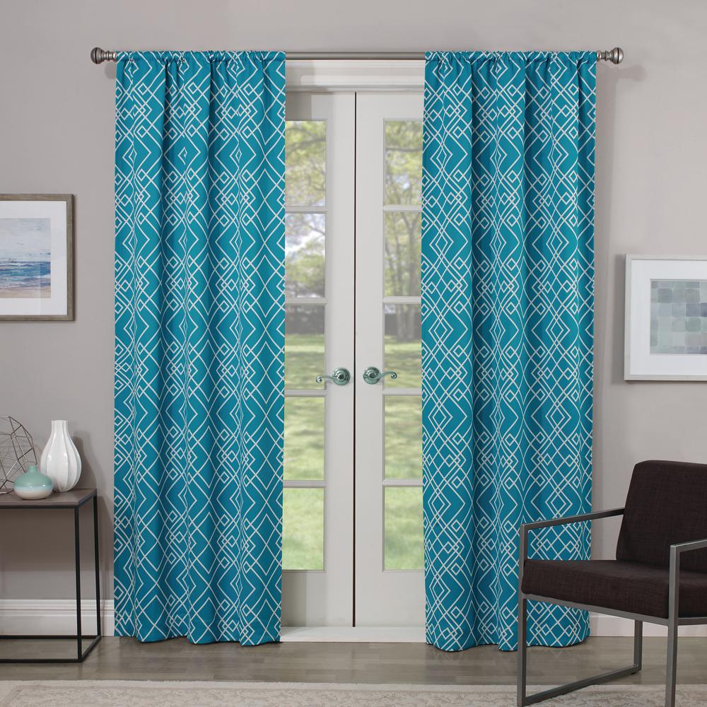 Eclipse Blackout Paloma 63 in. L Teal Rod Pocket Curtain-16000037063TEL