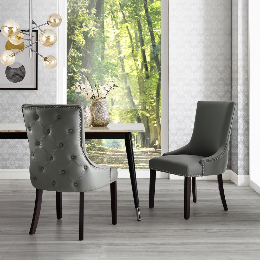Inspired Home Piper Light Grey Chrome Pu Leather Nailhead Armless Dining Chair Set Of 2 Ad87 01lg2 Hd The Home Depot