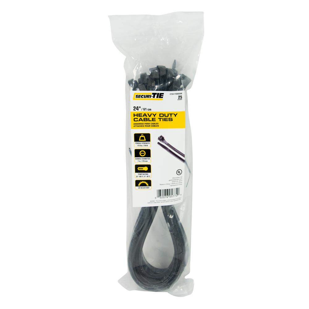 Gardner Bender 24 In Extra Heavy Duty Cable Tie 175 Lb Tensile Uv Black 25 Pack Case Of 5 Ct24 uvb The Home Depot