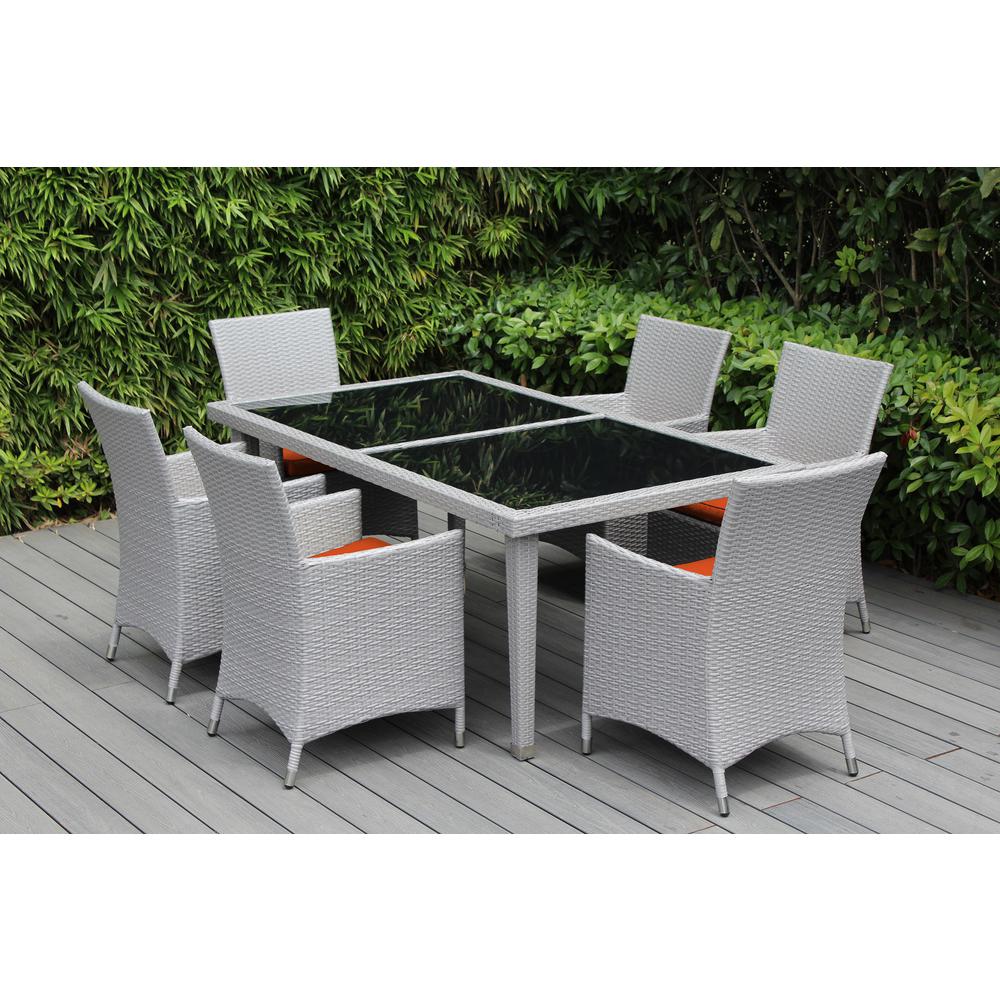 Ohana Depot Gray 7 Piece Wicker Patio Outdoor Dining Set With Ohana Depot Gray 7 Piece Wicker Patio Outdoor Dining Set With Sunbrella Tuscan Cushions