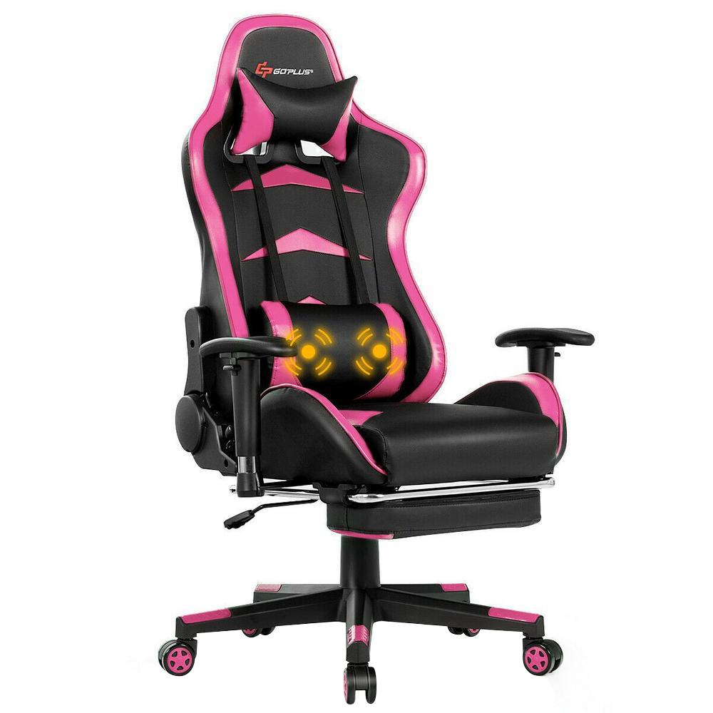 Boyel Living Pink and Black Computer Gaming Adjustable Lumbar Support ...