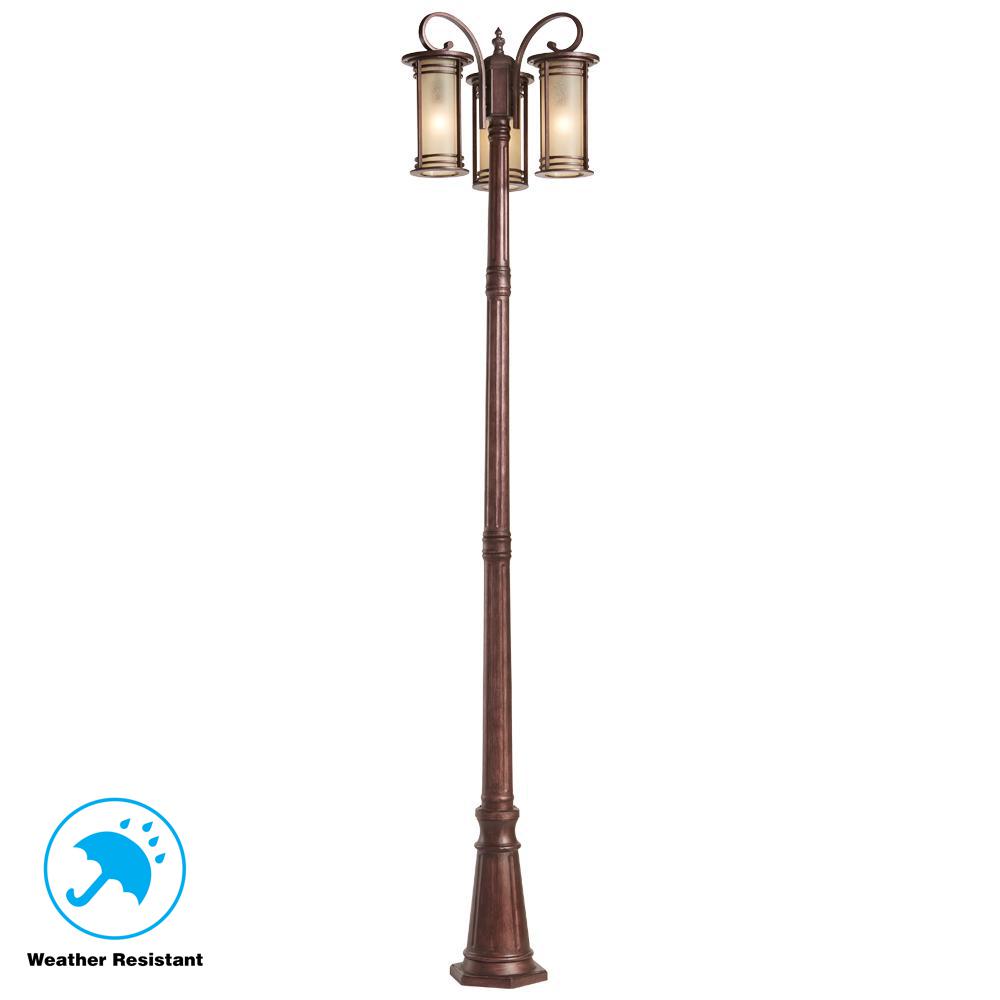 Bronze Post Lighting Outdoor The Home Depot 3 Light Bronze Outdoor Post With Amber Glass