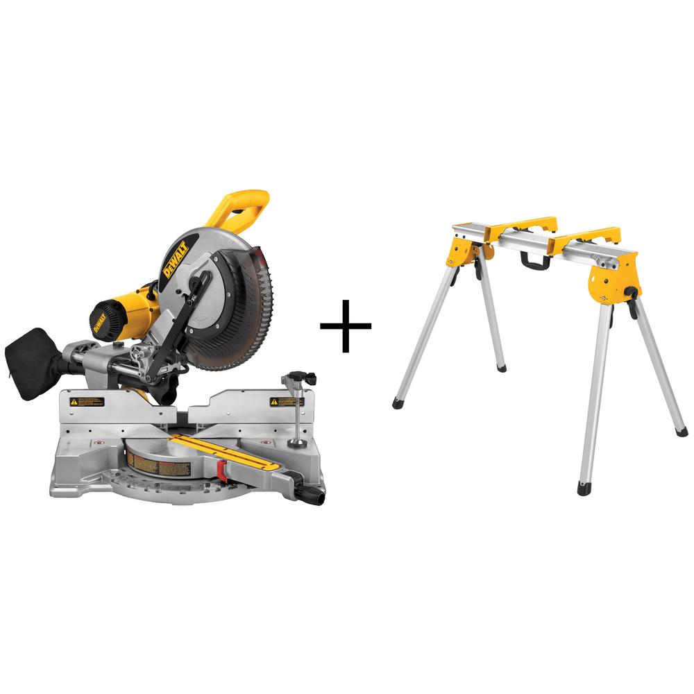 Dewalt 15 Amp 12 In Dual Bevel Sliding Compound Miter Saw With Bonus Heavy Duty Work Stand 