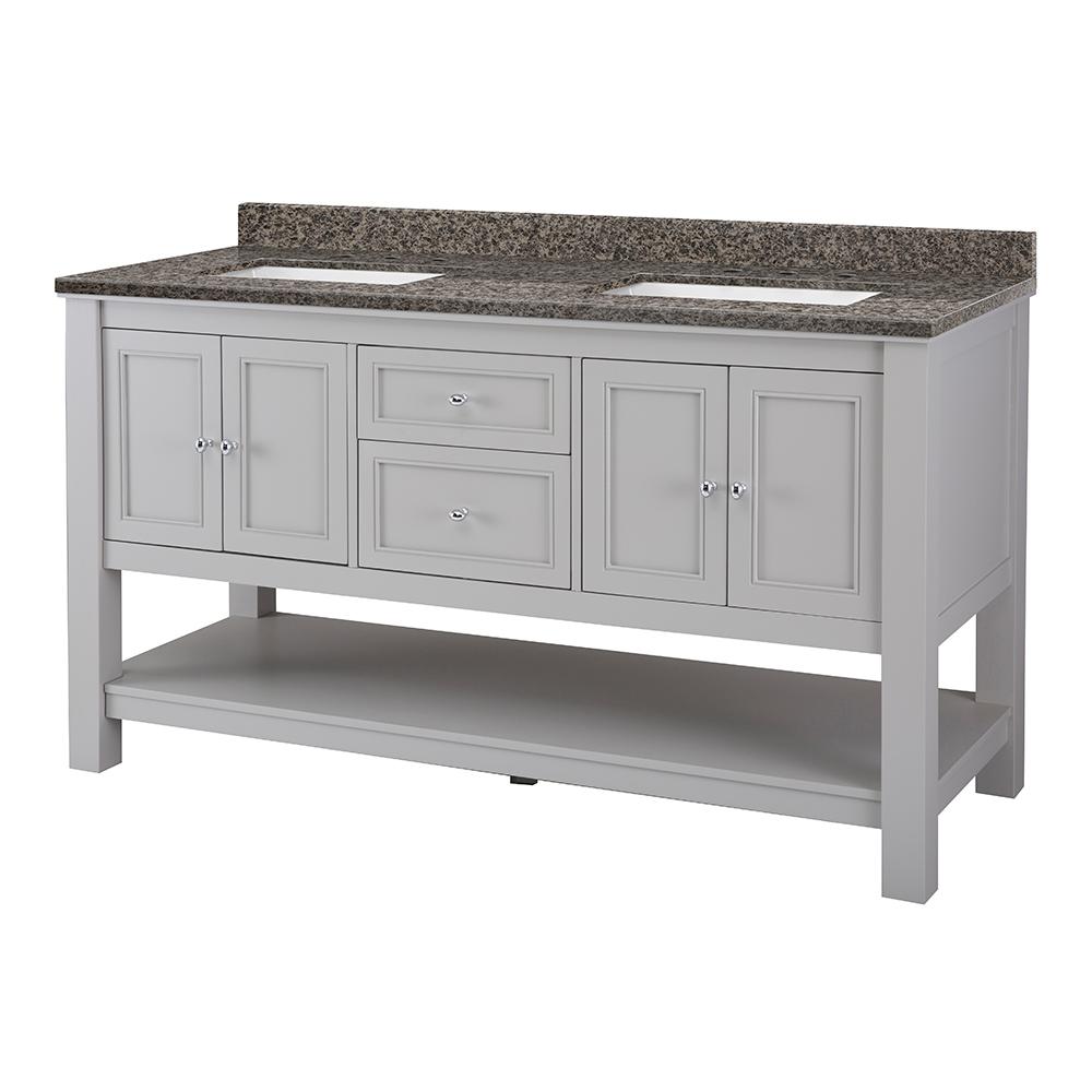 Home Decorators Collection Gazette 61 in. W x 22 in. D Vanity in Grey with Granite Vanity Top in Sircolo with White Sink was $1699.0 now $1189.3 (30.0% off)