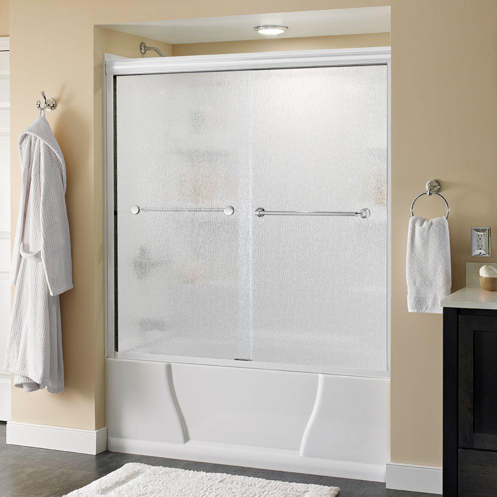 60 in. x 56-3/8 in. Framed Sliding Bathtub Door Kit in Silver with