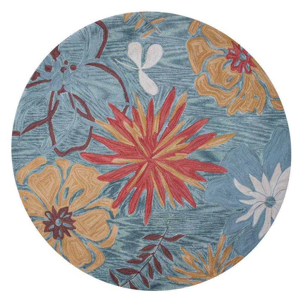 Kas Rugs Burst of Flowers Blue/Orange 5 ft. 6 in. x 5 ft. 6 in. Round Area RugANI241556X56RO