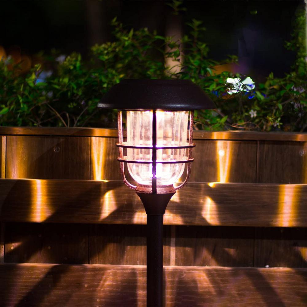High Lumen Output per LED Easy No Wire Installation GIGALUMI 4 Pack Outdoor Solar Lights Glass and Powder Coated Cast Aluminum Metal Path Lights