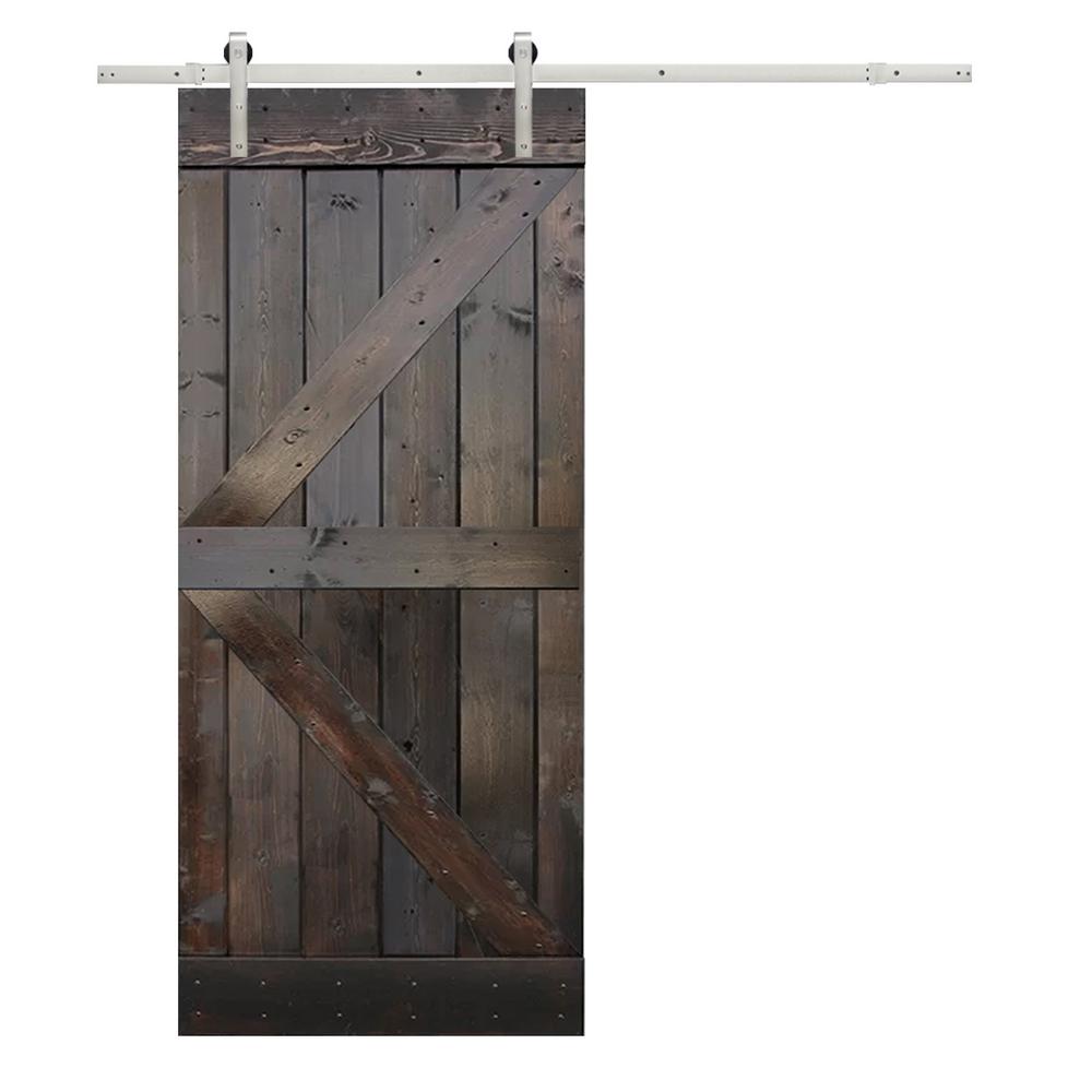 CALHOME 36 in. x 84 in. K-Design Primed Solid Pine Wood Barn Door with ...