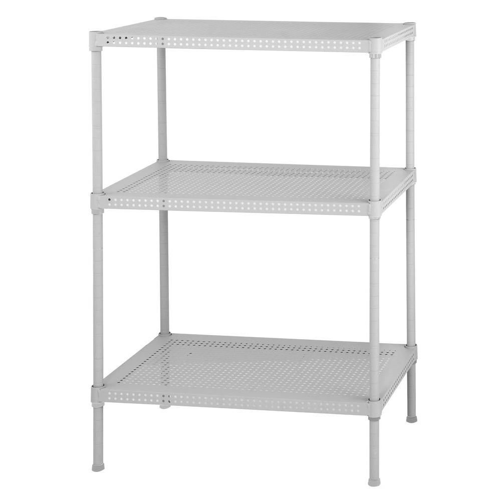 HDX 4 Shelf 15 In D X 28 In W X 52 In H White Plastic Storage   White Edsal Garage Shelving Units Pws241228 3w 64 145 