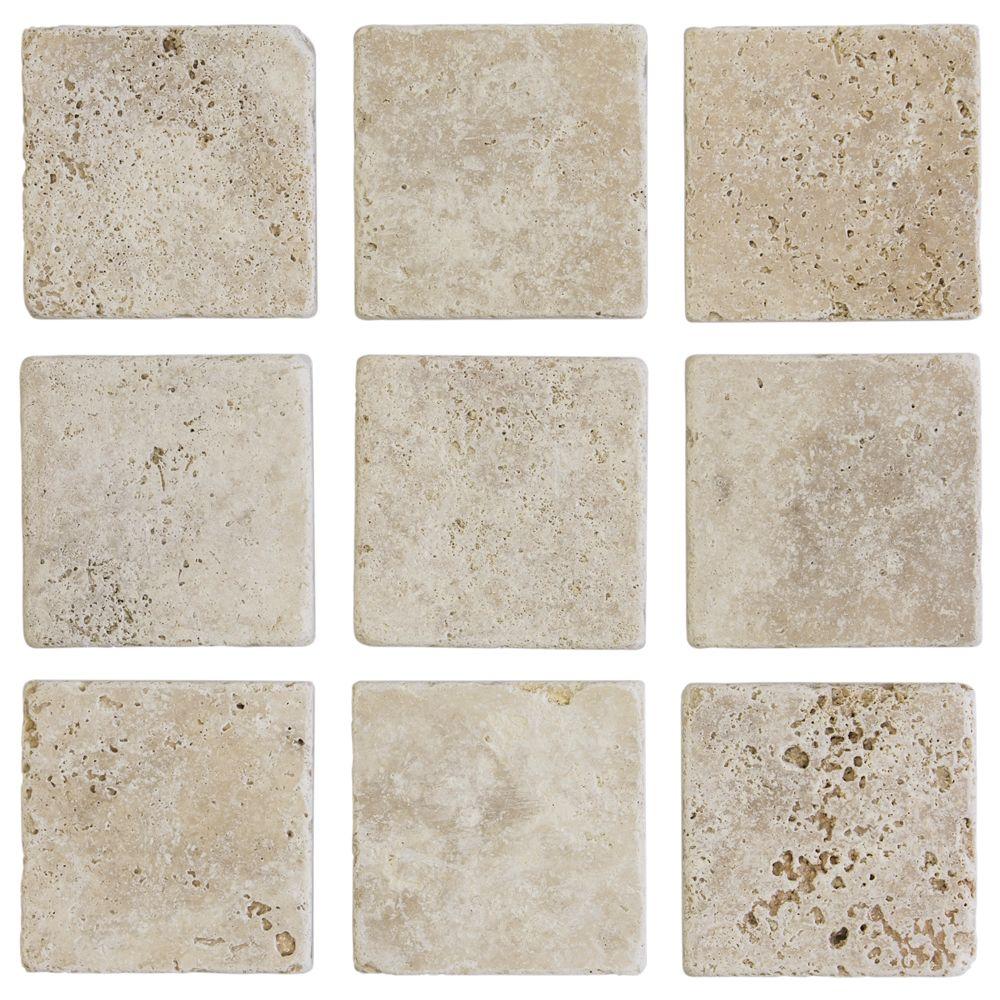 Jeffrey Court 4 in. x 4 in. Light Travertine Tumbled Wall Tile (9-Pack)-67542 - The Home Depot