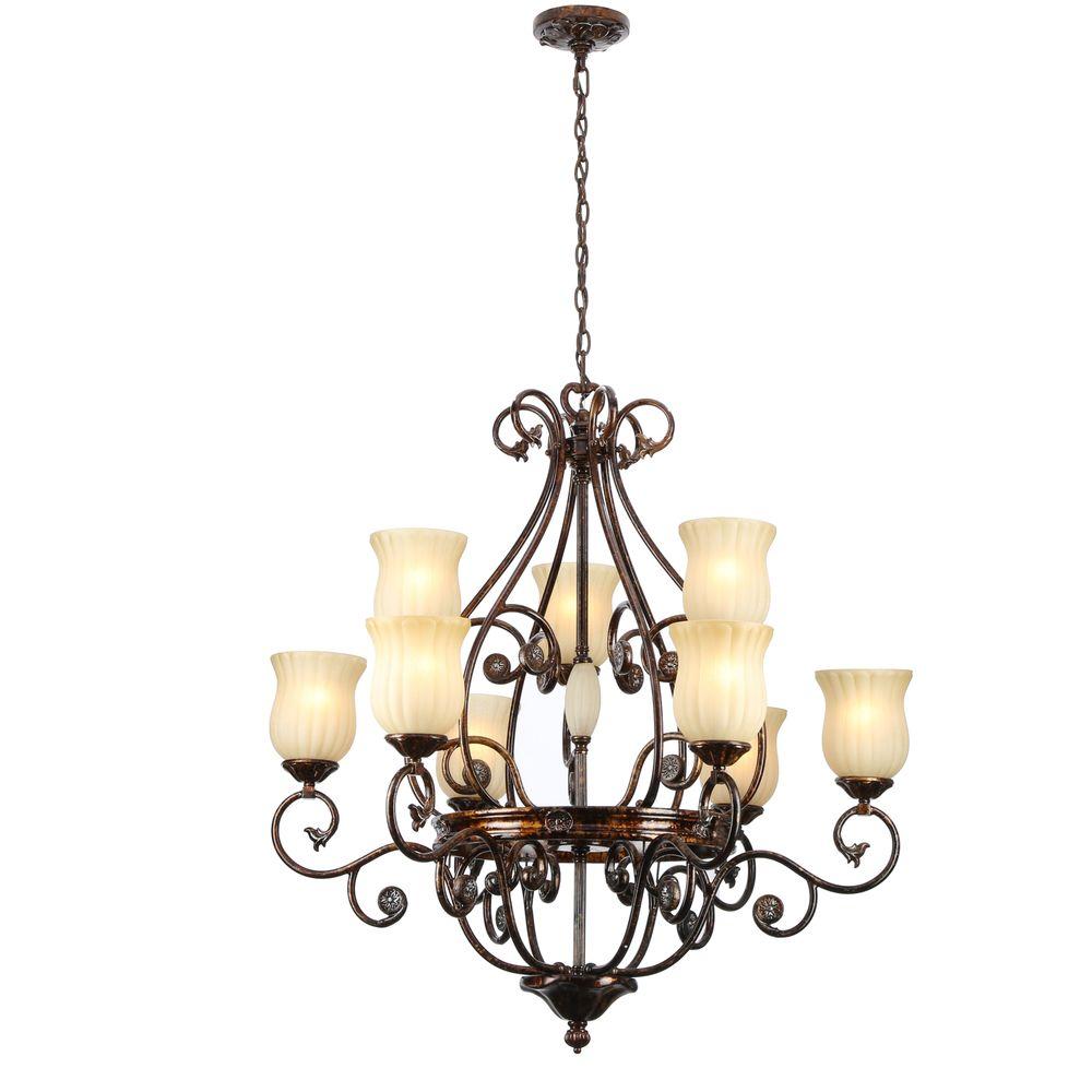 Classic Candle Style Hampton Bay Chandeliers Lighting The Freemont Collection 9 Light Hanging Antique Bronze Chandelier