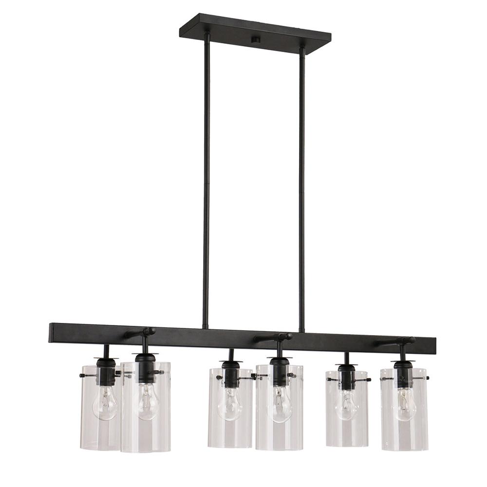 Dsi Brooklyn Collection 6 Light Black Pendant With Clear Glass Shades