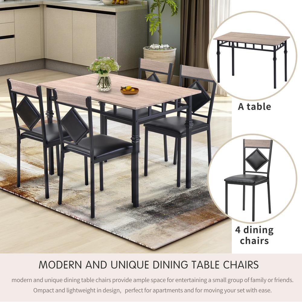 Boyel Living Nature Dining Table Set Wood Kitchen Table And 4 Leather Dining Chair 5 Piece Kitchen Table Set With Metal Frame Tr 021 The Home Depot