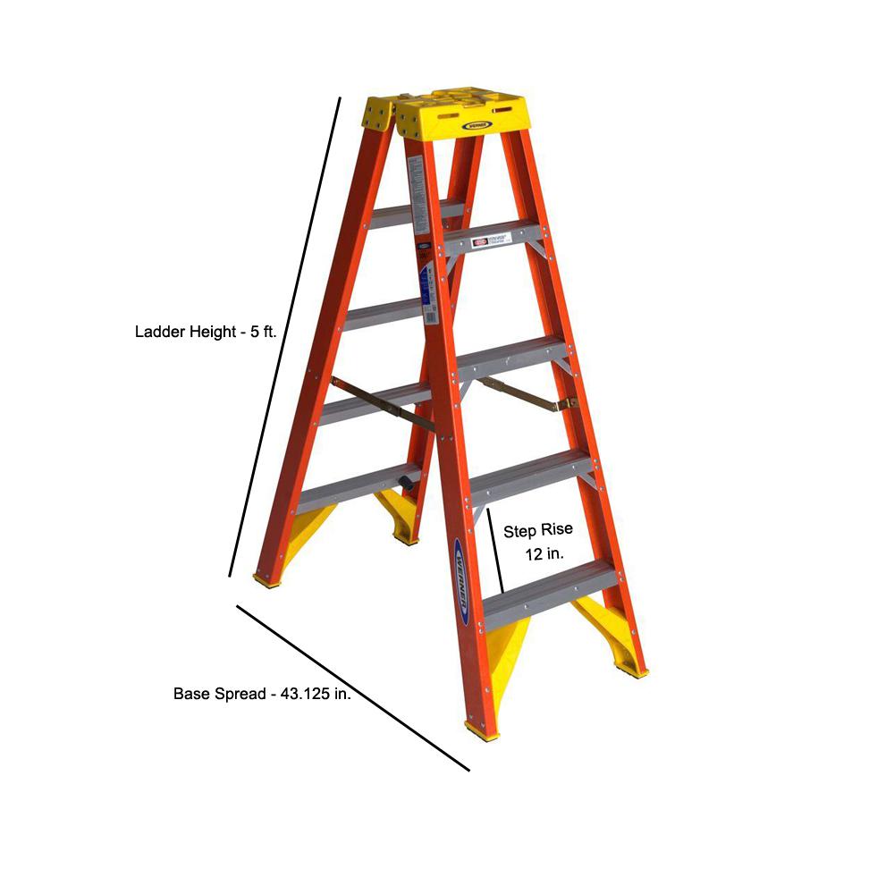 Werner 5 Ft Fiberglass Twin Step Ladder With 300 Lb Load Capacity Type Ia Duty Rating T6205 The Home Depot