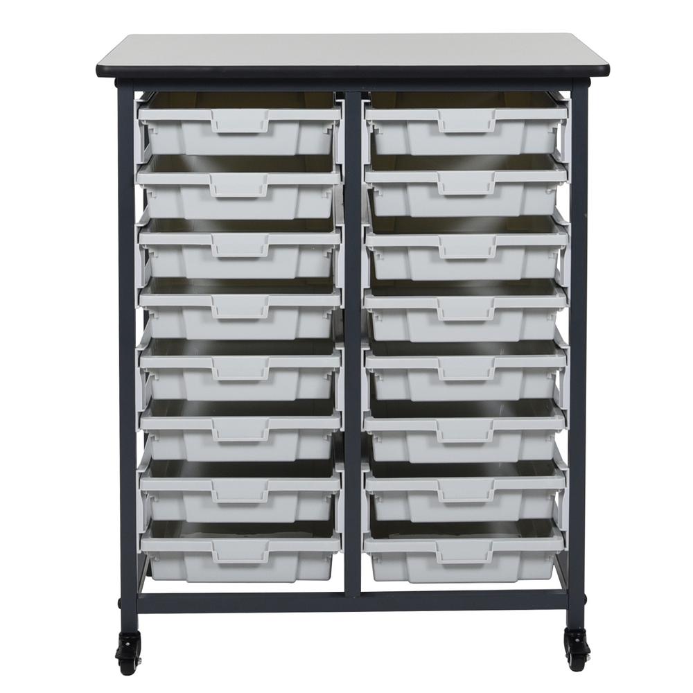 Luxor 37 in. x 30 in. Mobile Bin Storage Cart Double Row and Single Bin Plastic in Black Frame