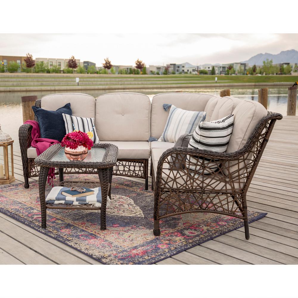 Walker Edison Furniture Company 4 Piece Wicker Outdoor Dining Set Walker Edison Furniture Company 4 Piece Wicker Outdoor Dining Set With Brown Cushions