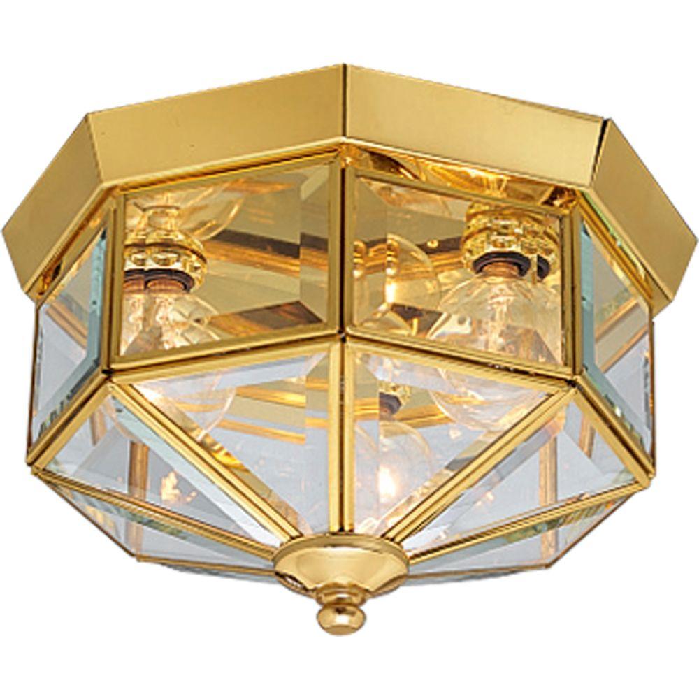 Progress Lighting 9 75 In 3 Light Polished Brass Flush Mount With Clear Beveled Glass