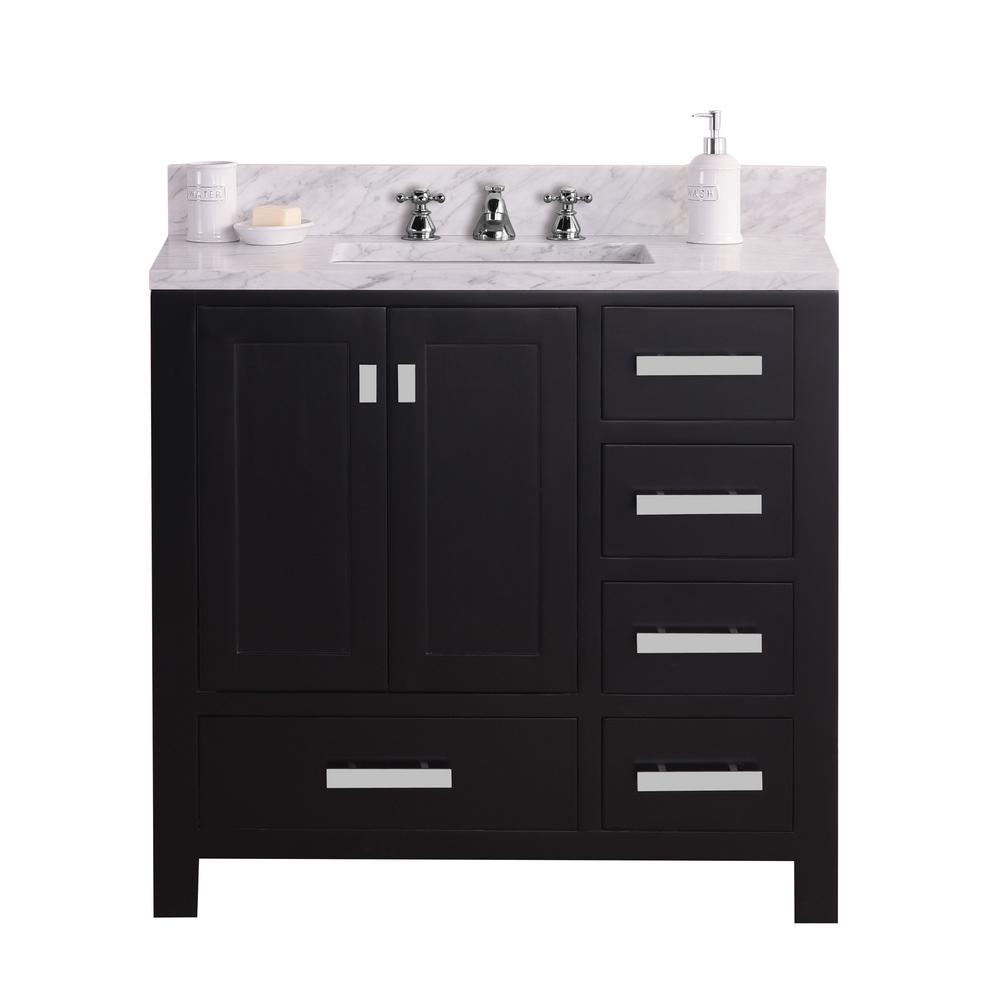 Water Creation Madison 36 In W X 34 H Vanity Espresso With Marble Top Carrara White Basin And Faucet Water Creation Madison 36 In W X 34 H Vanity Espresso With Marble Top Carrara White Basin And Faucet