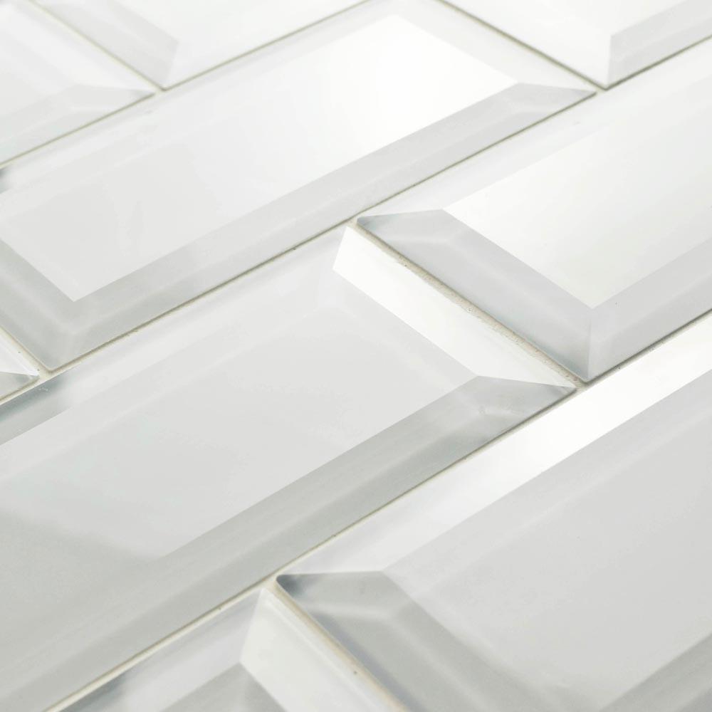 Merola Tile Tessera Beveled Ice White 3 In X 6 Gl Subway Merola Tile Tessera Beveled Ice White 3 In X 6 Gl Subway