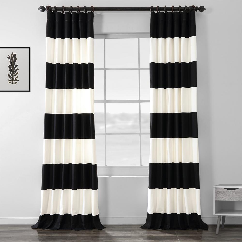 Exclusive Fabrics Furnishings Onyx Black And Off White Room Darkening Horizontal Stripe Curtain 50 In W X 84 In L