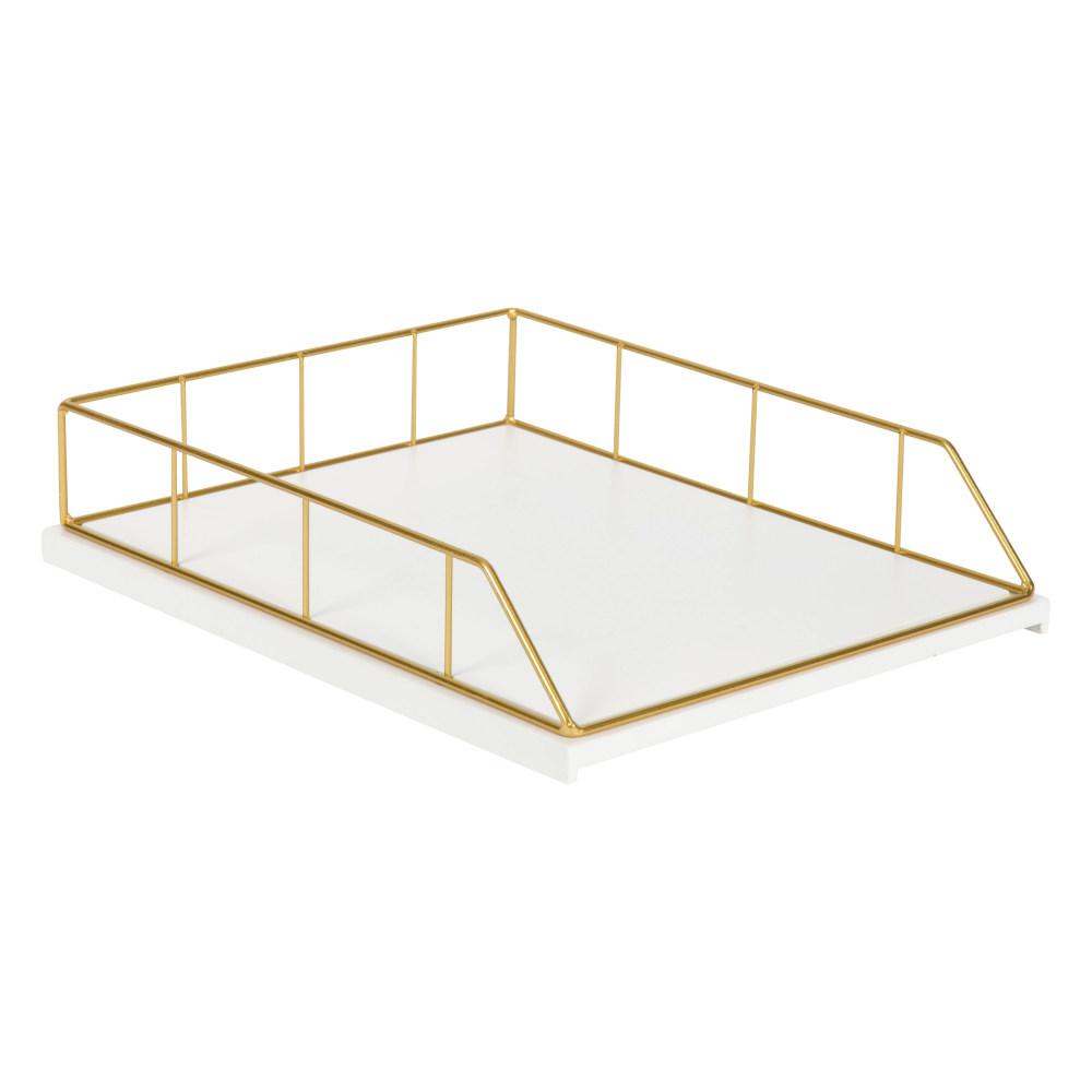 Kate And Laurel Benbrook White Gold Metal Letter Tray 2 Pack 212042 The Home Depot