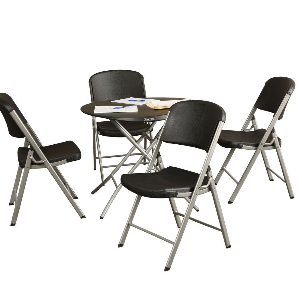 5 Piece Black Portable Folding Table Set