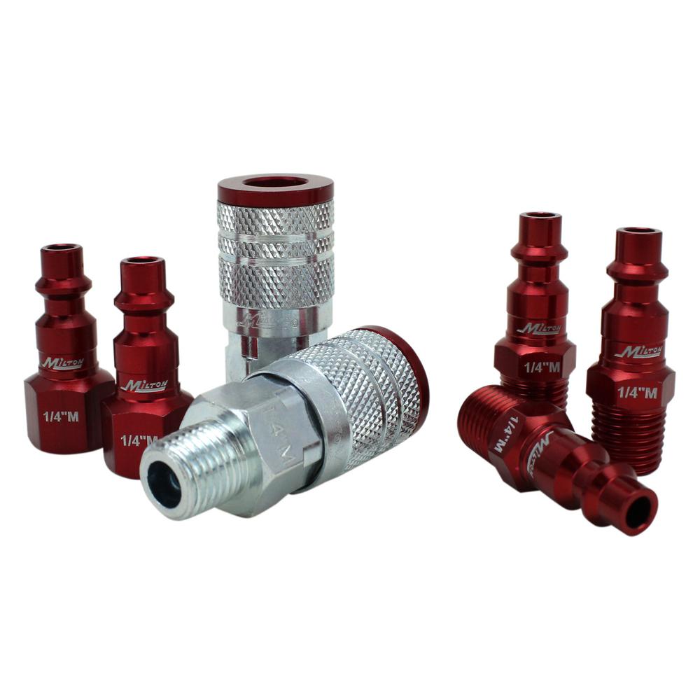 6 Piece Set of 1 Milton S-217 1//4/" NPT V Style Coupler and Plug Kit