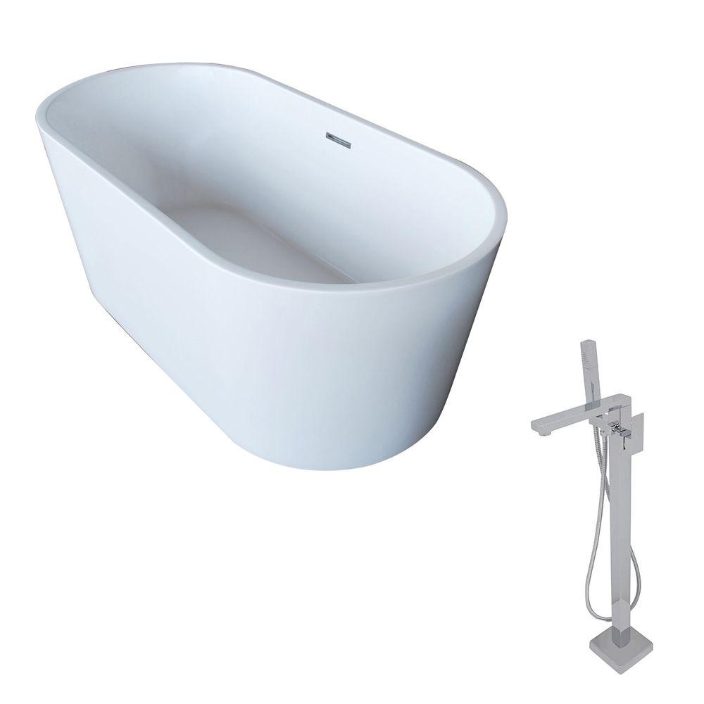 Anzzi Dover 67 In Acrylic Classic Freestanding Flatbottom Non Whirlpool Bathtub In White And Dawn Faucet In Chrome Ft009 0028 The Home Depot