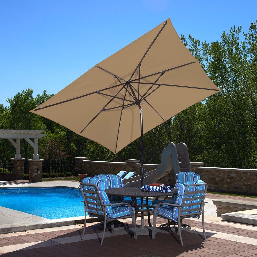 Island Umbrella Caspian 8 Ft X 10 Ft Rectangular Market Push Button Tilt Patio Umbrella In Stone Sunbrella Acrylic Nu5448ss The Home Depot