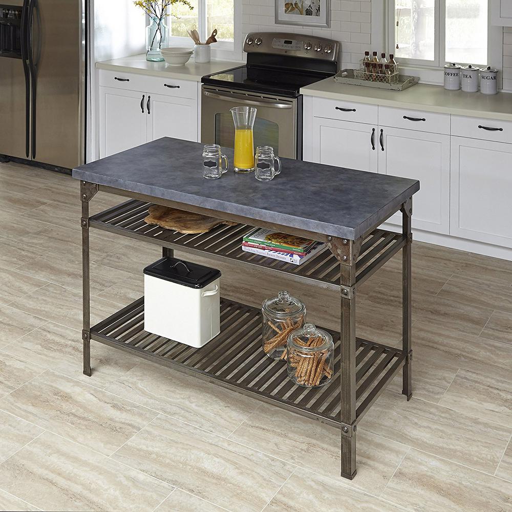 Home Styles Urban Style Aged Rust Kitchen Utility Table with Concrete ...