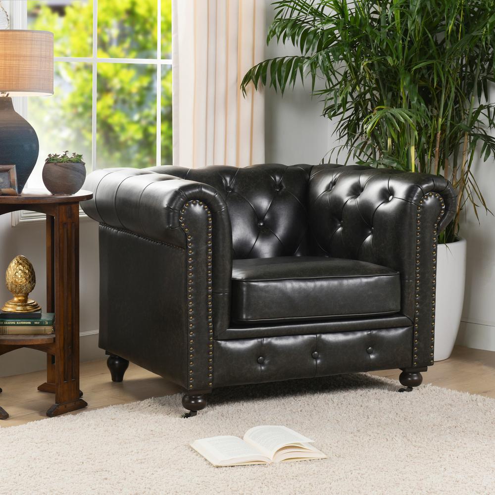 Jennifer Taylor Home Winston Leather Chesterfield Armchair, Vintage