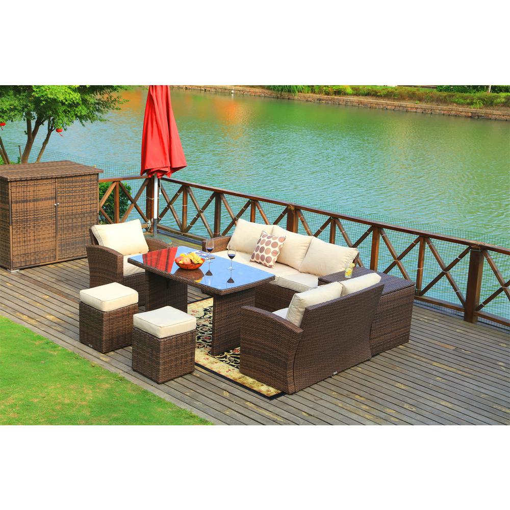 Direct Wicker Beverly 7 Piece Steel Patio Furniture Outdoor Sectional Sofa Set With Beige Cushions And Ottomans