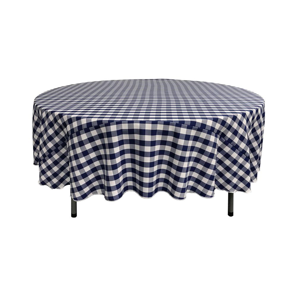 La Linen 90 In White And Navy Polyester Gingham Checkered Round White And Navy Polyester Gingham Checkered Round Tablecloth Tccheck90r Navyk72 The Home Depot