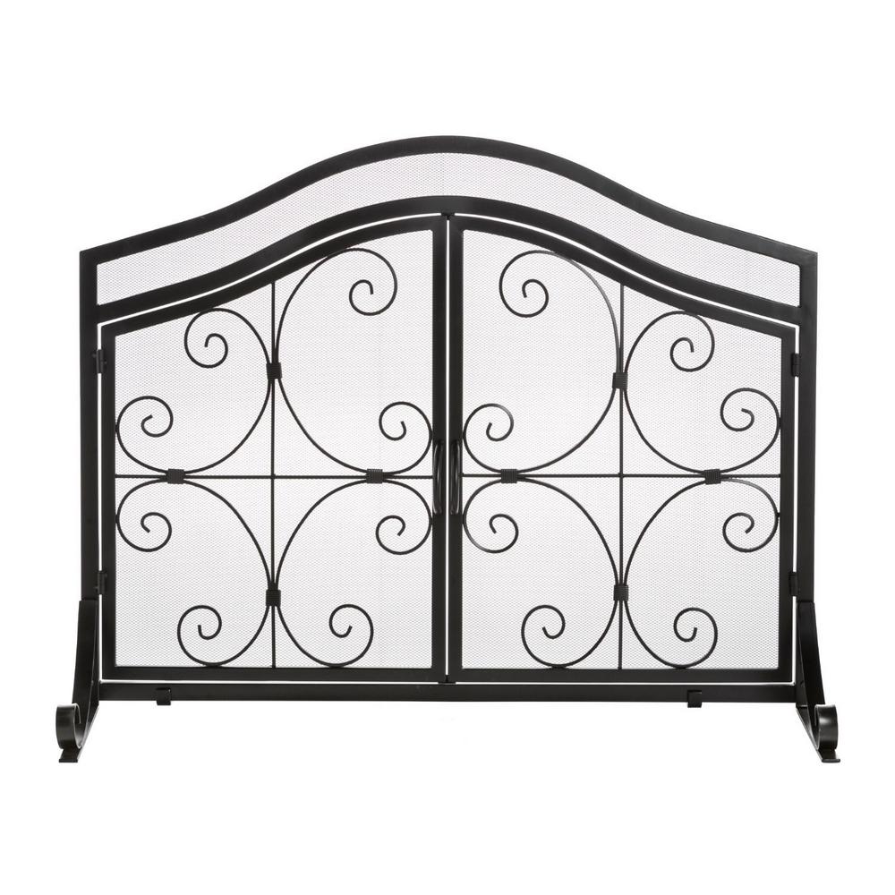 Large Crest Fireplace Fire Screen with Doors
