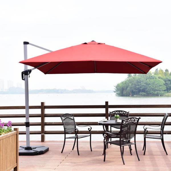 Costway 10 Ft Aluminum Square Cantilever 360 Degree Tilt Patio Umbrella In Red Op70233bug The Home Depot