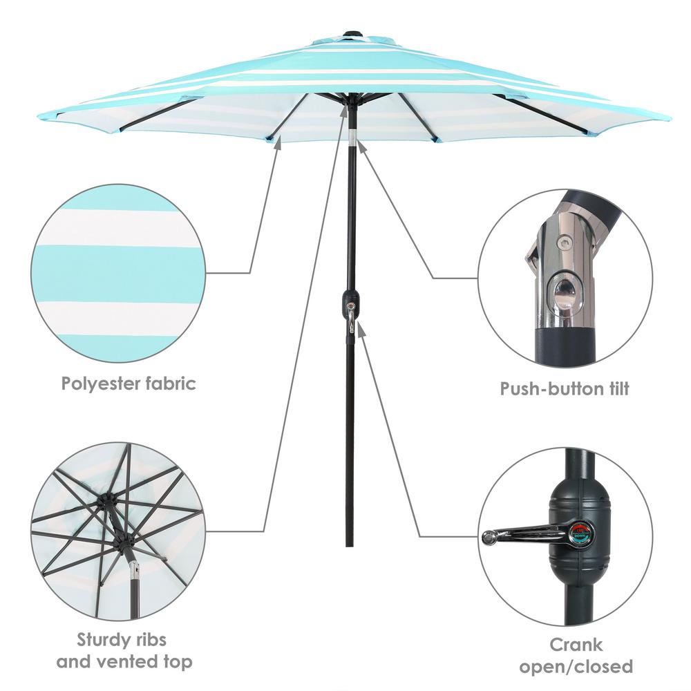 Sunnydaze Decor 9 Ft Aluminum Market Tilt Patio Umbrella In Teal Stripe Jlp 308 The Home Depot