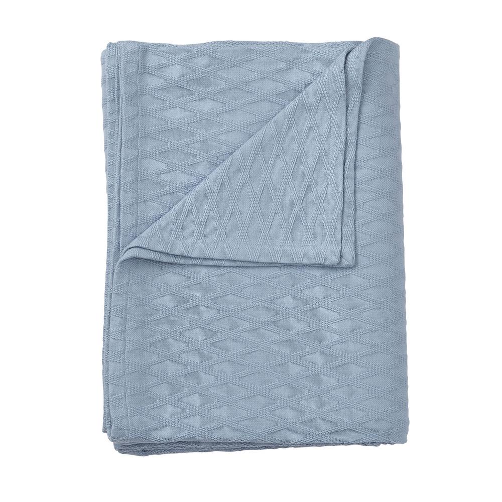 The Company Store Pale Blue Organic Cotton Queen Knitted Blanket KO36Q
