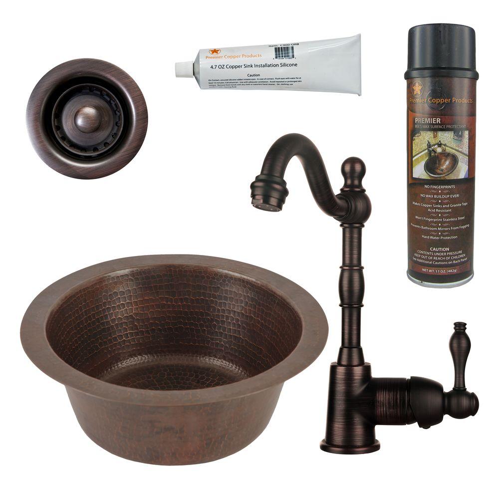 Premier Copper Products All In One Dual Mount Hammered Round 12 0 Hole Bar Sink Oil Rubbed Bronze