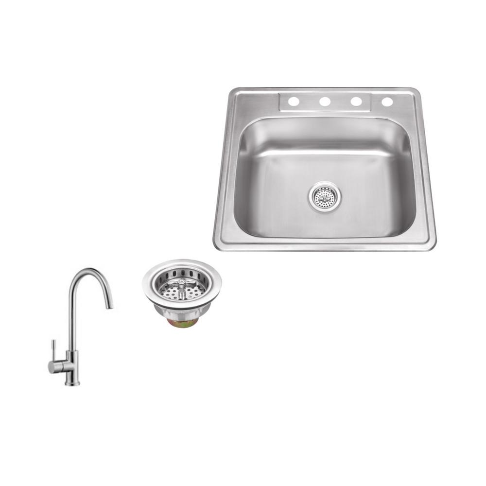 Ipt Sink Company Drop In 25 4 Hole Stainless Steel Kitchen 4 Hole Stainless Steel Kitchen Sink In Brushed With Gooseneck Faucet