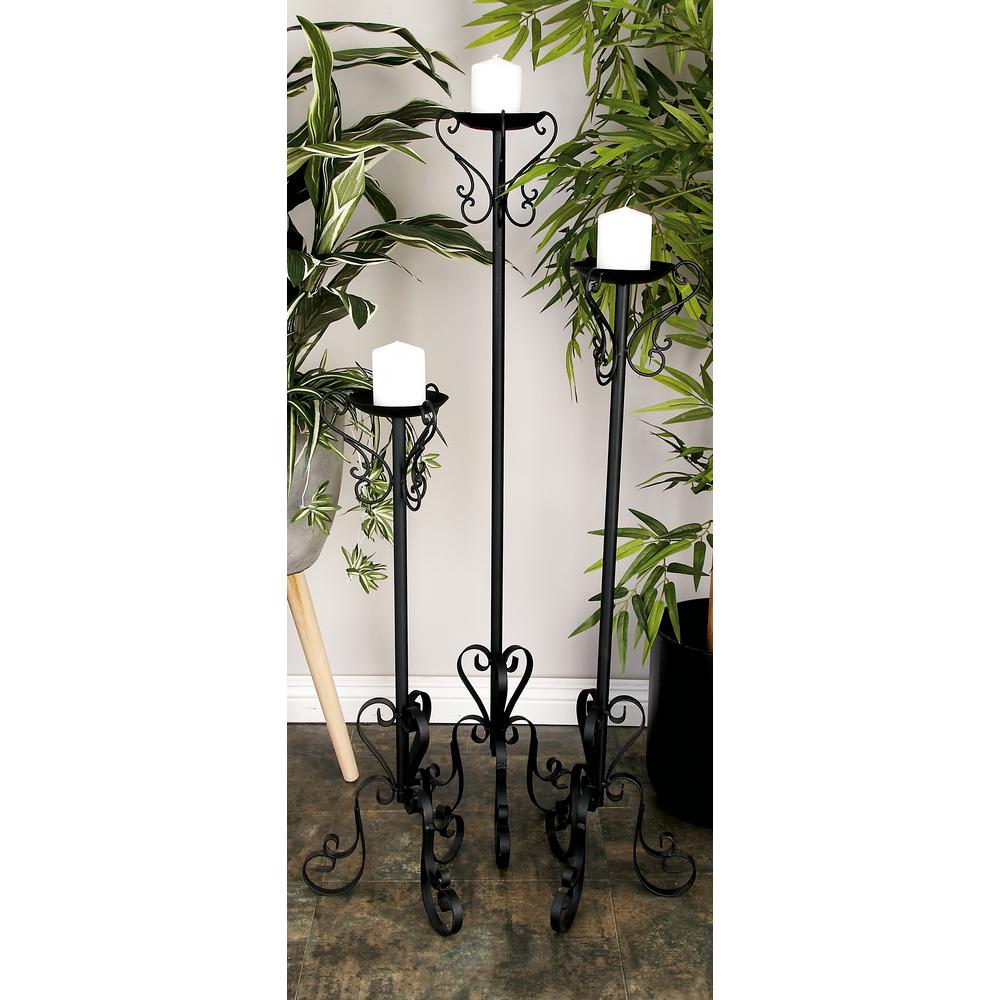 Litton Lane Black Tall Candle Holder Set Of 3 57819 The Home Depot Litton Lane Black Tall Candle Holder Set Of 3