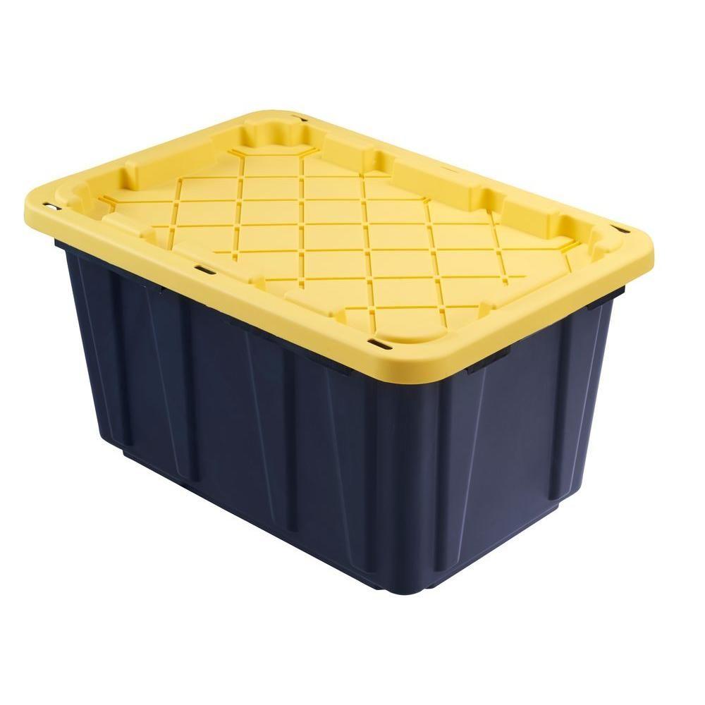 black plastic storage boxes