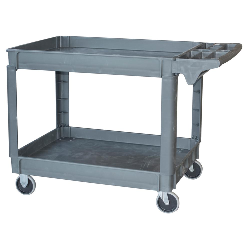PRO-SERIES Extra-Large 2-Shelf Heavy Duty 4-Wheeled Utility Service Cart in  Gray with 550 lb. Capacity-801484 - The Home Depot
