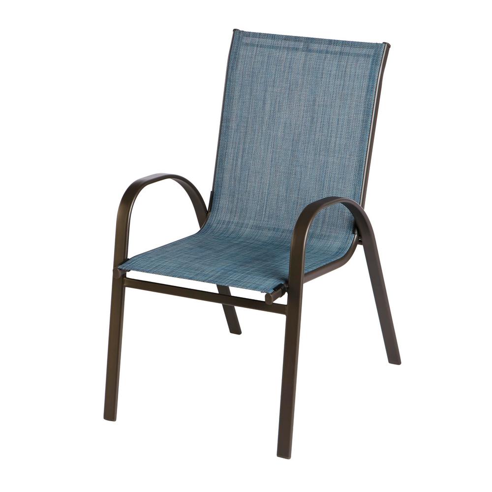 Stylewell Mix And Match Stackable Brown Steel Sling Outdoor Patio Dining Chair In Denim Fcs00015j Lblue The Home Depot