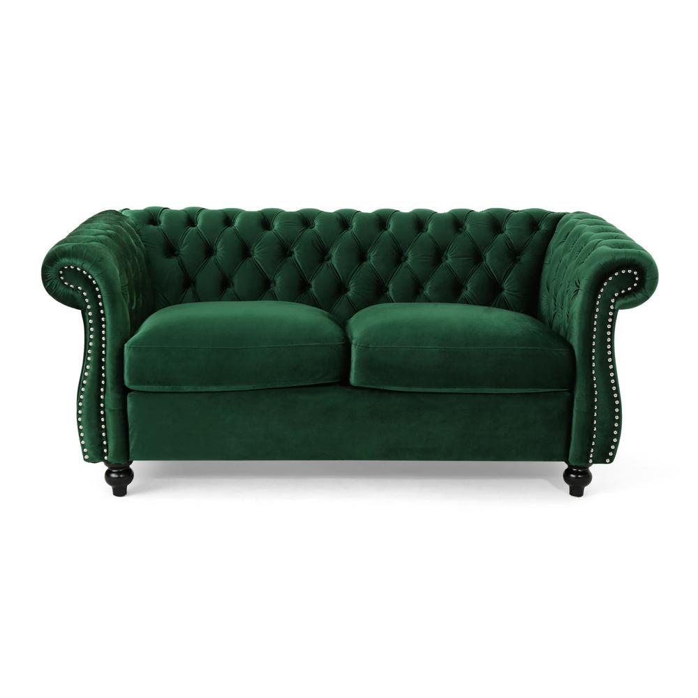 Somerville Traditional Tufted Emerald Velvet Chesterfield Loveseat Sofa With Studded Accents