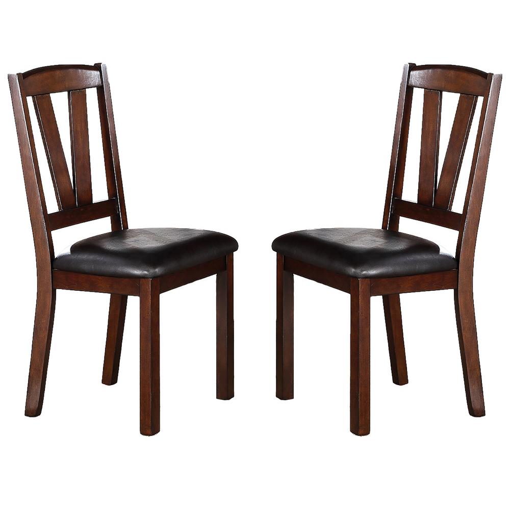 POUNDEX Walnut Solid Wood and Black Faux Leather High Chair (Set of 2