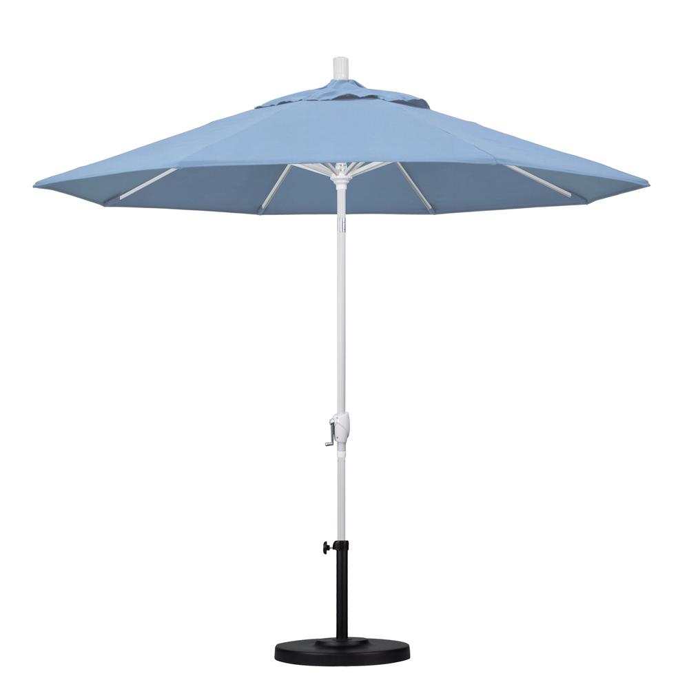 California Umbrella 9 Ft White Aluminum Pole Market Aluminum Ribs Push Tilt Crank Lift Patio Umbrella In Air Blue Sunbrella Gspt908170 5410 The Home Depot