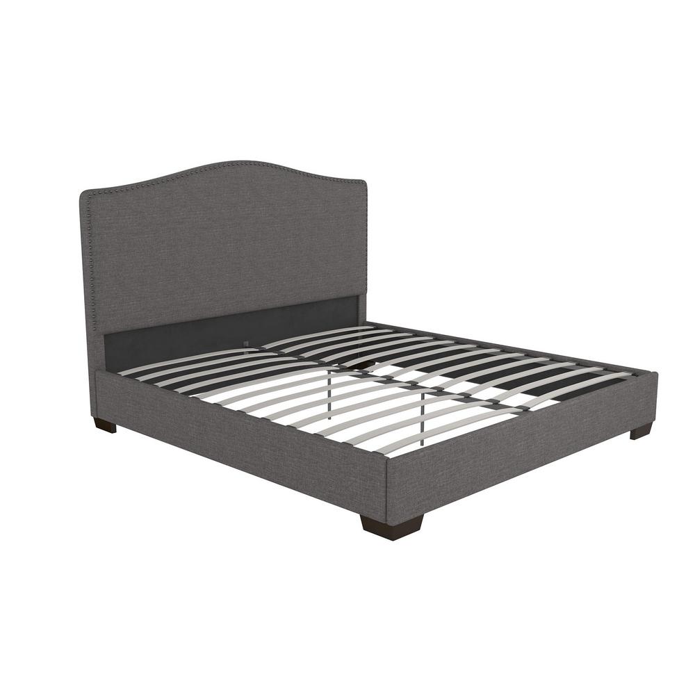 King Bed Frames Box Springs Bedroom Furniture The Home Depot Gavin Upholstered King Size Bed Frame In Gray Linen